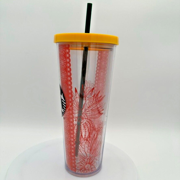 Starbucks 2018 Red Lace Cactus Venti Cold Cup Acrylic Yellow Clear Beach Summer - Picture 2 of 8